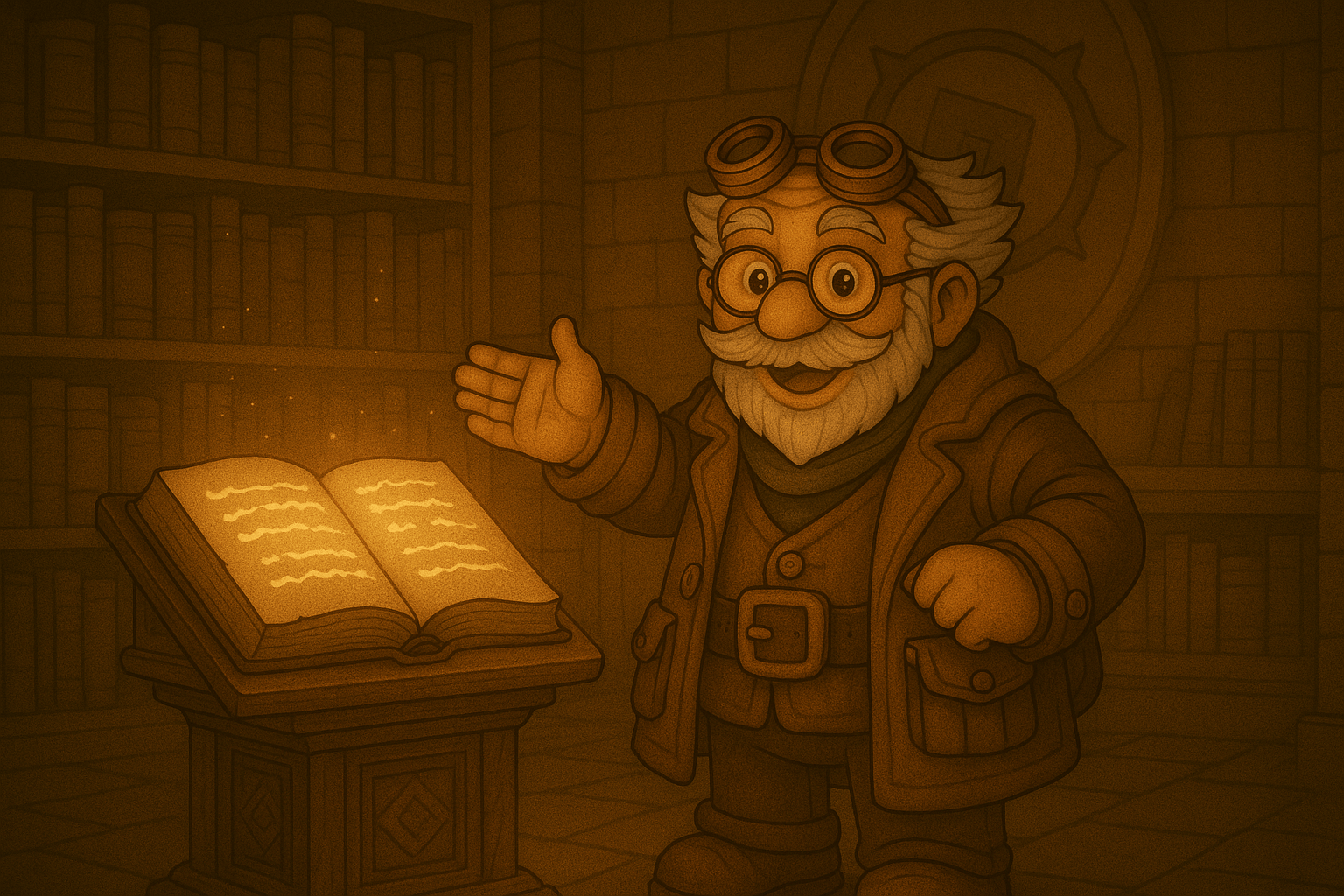 Professor Bumblegear shows you a magical book with glowing door designs!