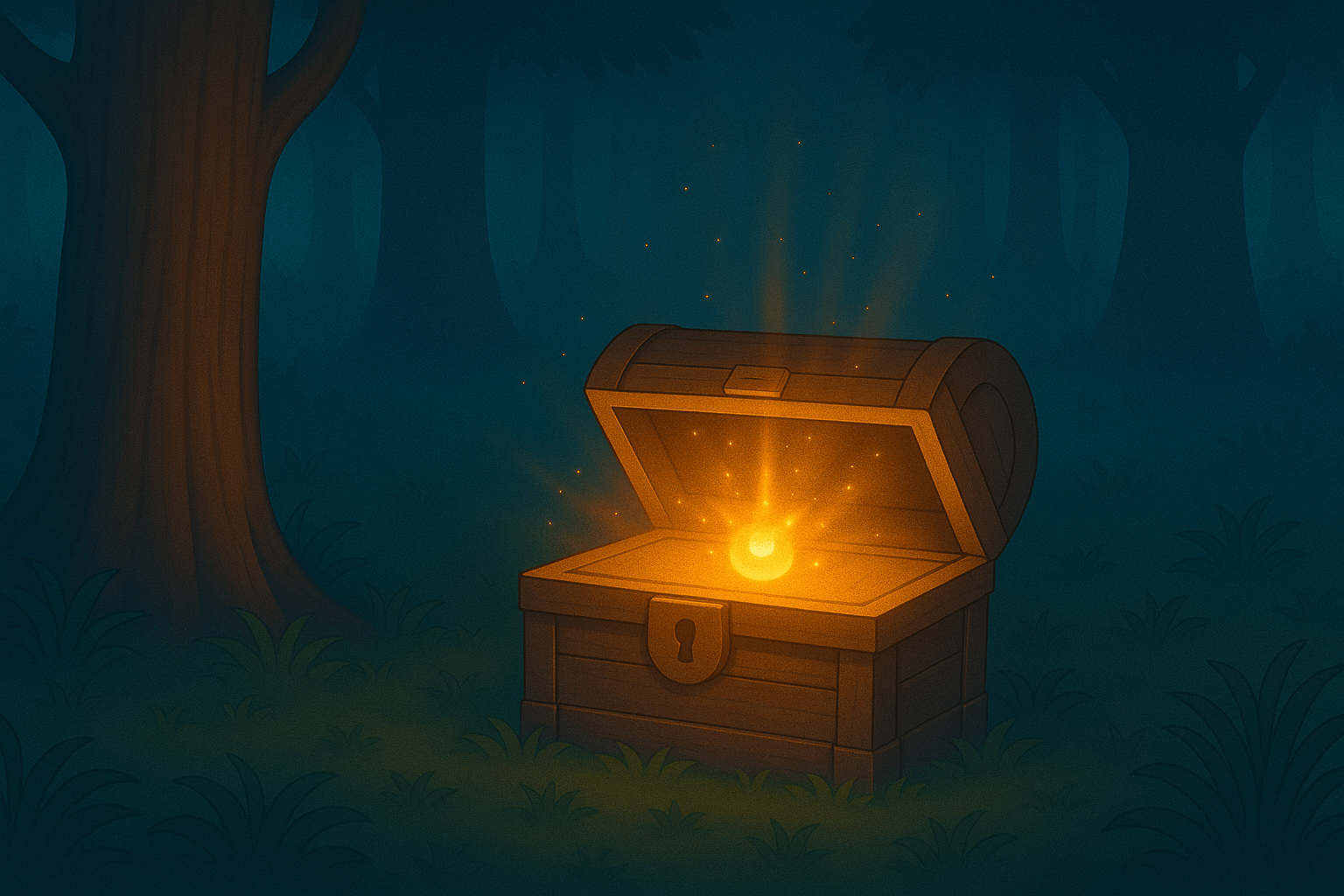 A mysterious chest begins to take shape, its magical aura lighting up the room!